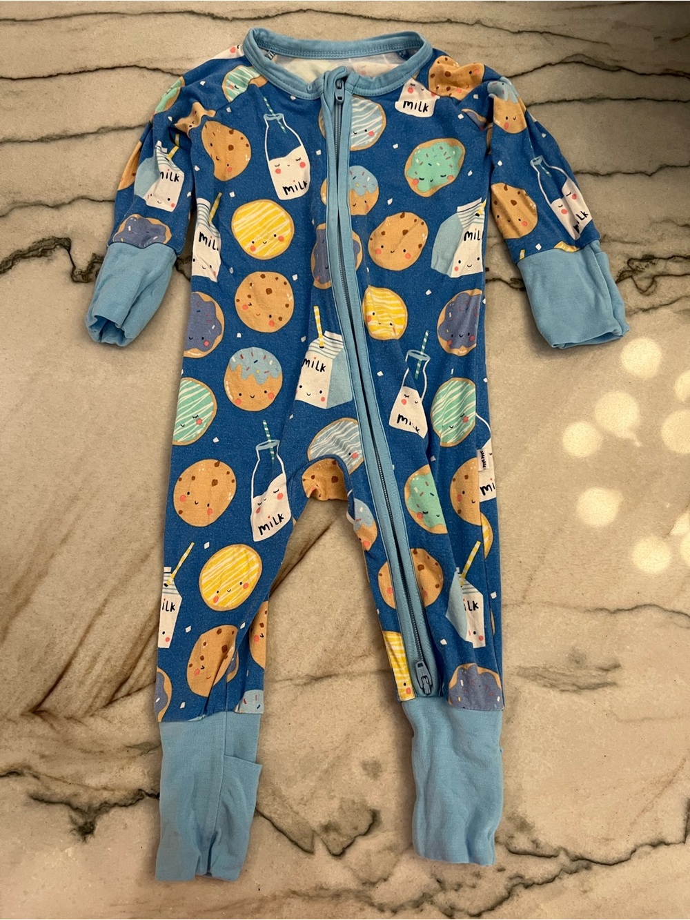 Little Sleepies Blue Milk & Cookies Footed One-Piece Pajama